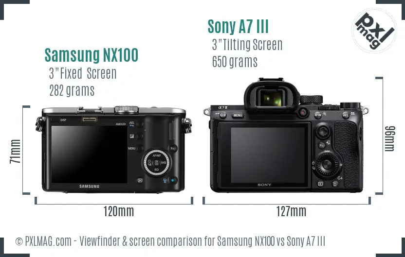 Samsung NX100 vs Sony A7 III Screen and Viewfinder comparison