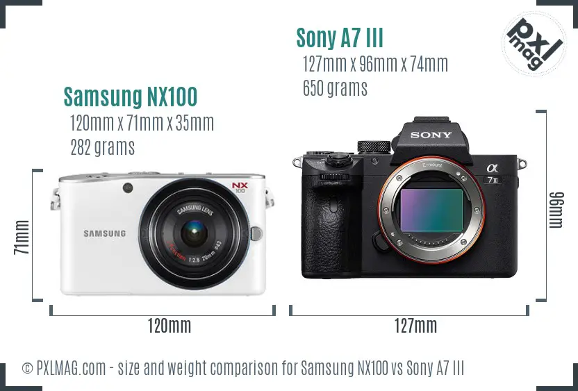 Samsung NX100 vs Sony A7 III size comparison