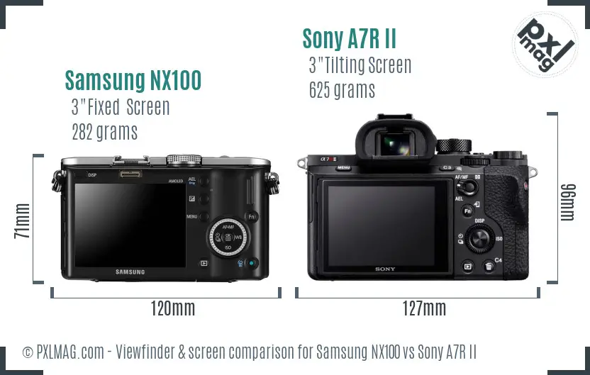 Samsung NX100 vs Sony A7R II Screen and Viewfinder comparison