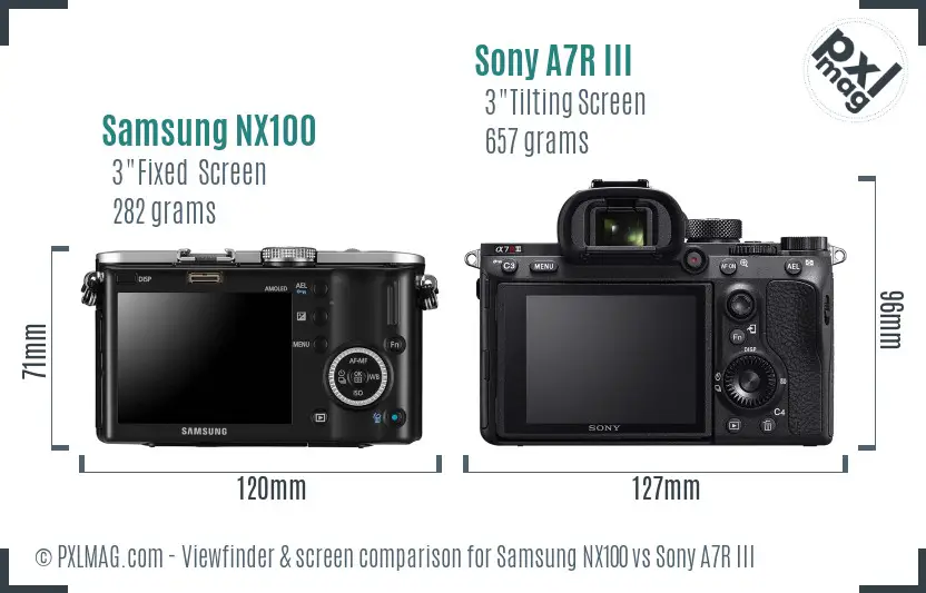 Samsung NX100 vs Sony A7R III Screen and Viewfinder comparison