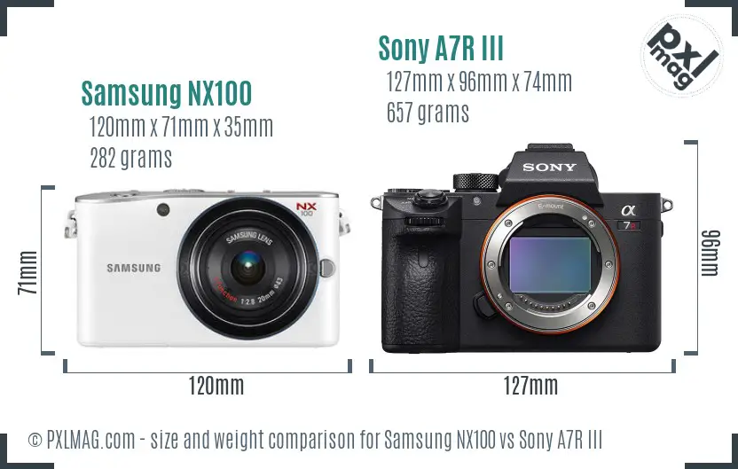 Samsung NX100 vs Sony A7R III size comparison