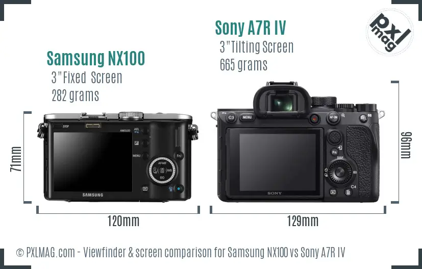 Samsung NX100 vs Sony A7R IV Screen and Viewfinder comparison