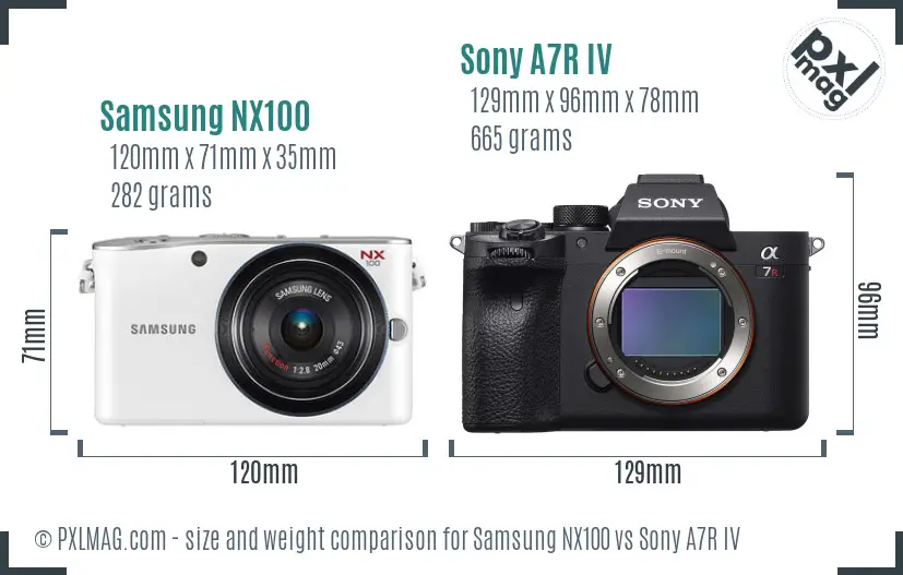Samsung NX100 vs Sony A7R IV size comparison