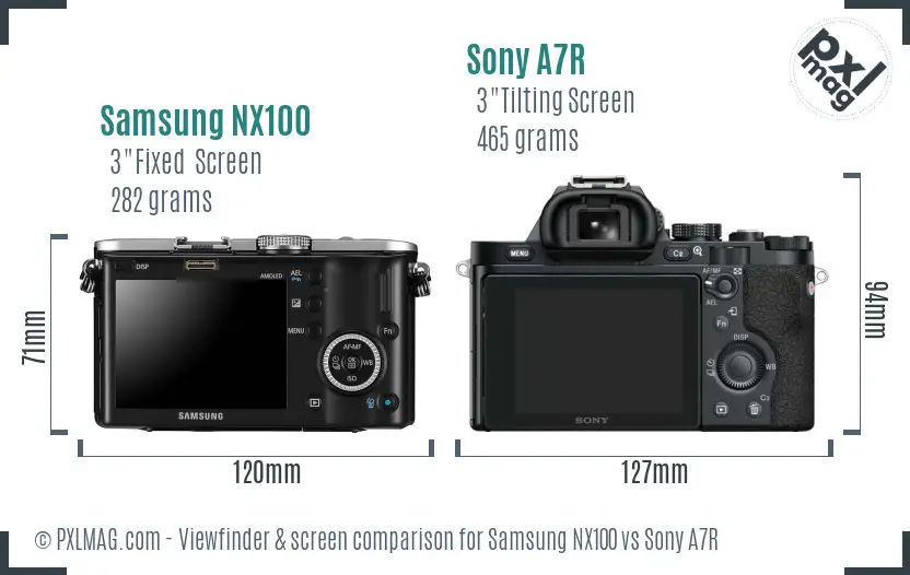 Samsung NX100 vs Sony A7R Screen and Viewfinder comparison