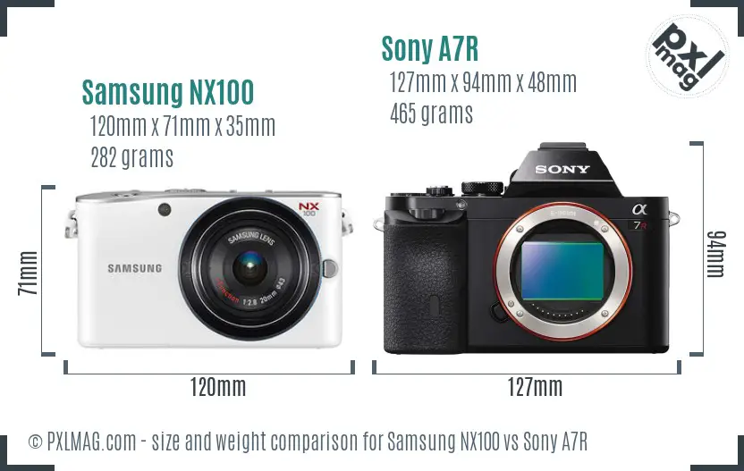 Samsung NX100 vs Sony A7R size comparison