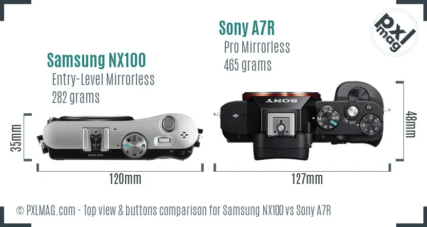 Samsung NX100 vs Sony A7R top view buttons comparison