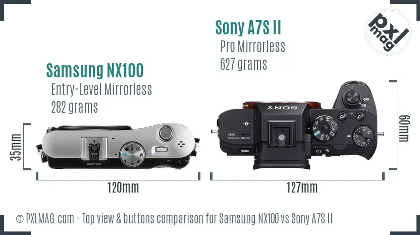 Samsung NX100 vs Sony A7S II top view buttons comparison
