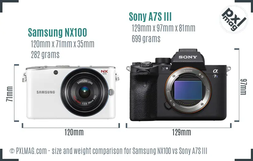 Samsung NX100 vs Sony A7S III size comparison