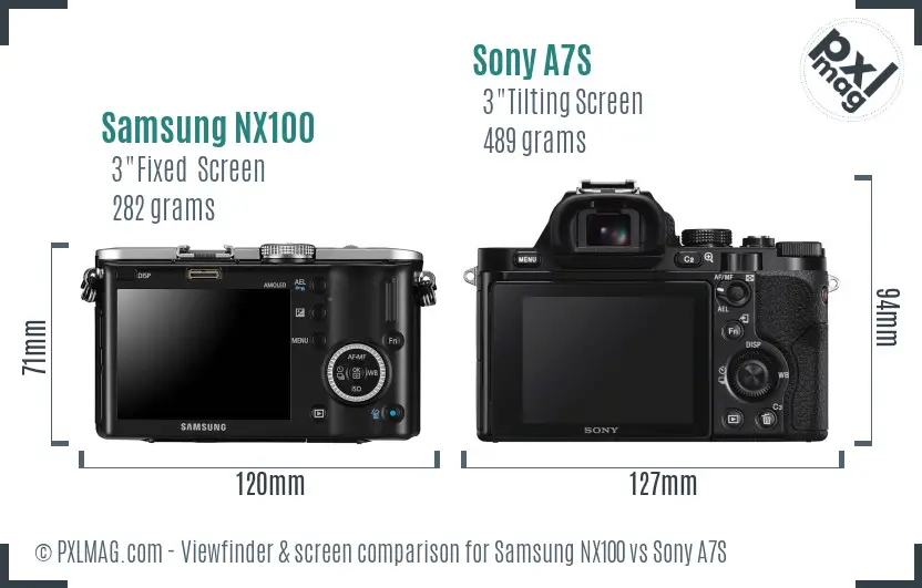 Samsung NX100 vs Sony A7S Screen and Viewfinder comparison