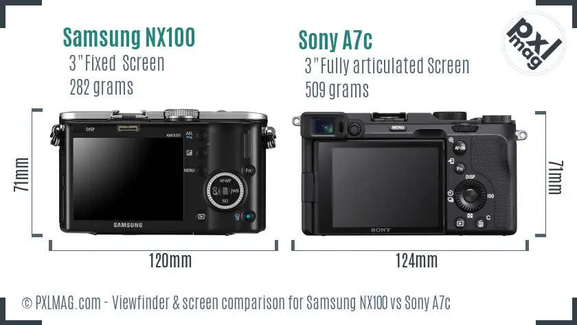 Samsung NX100 vs Sony A7c Screen and Viewfinder comparison