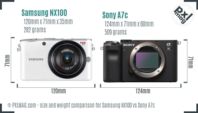 Samsung NX100 vs Sony A7c size comparison