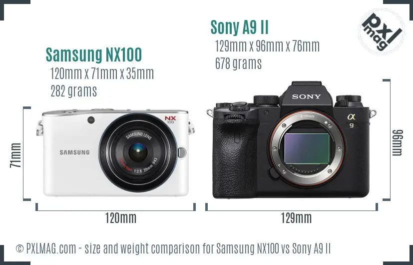 Samsung NX100 vs Sony A9 II size comparison