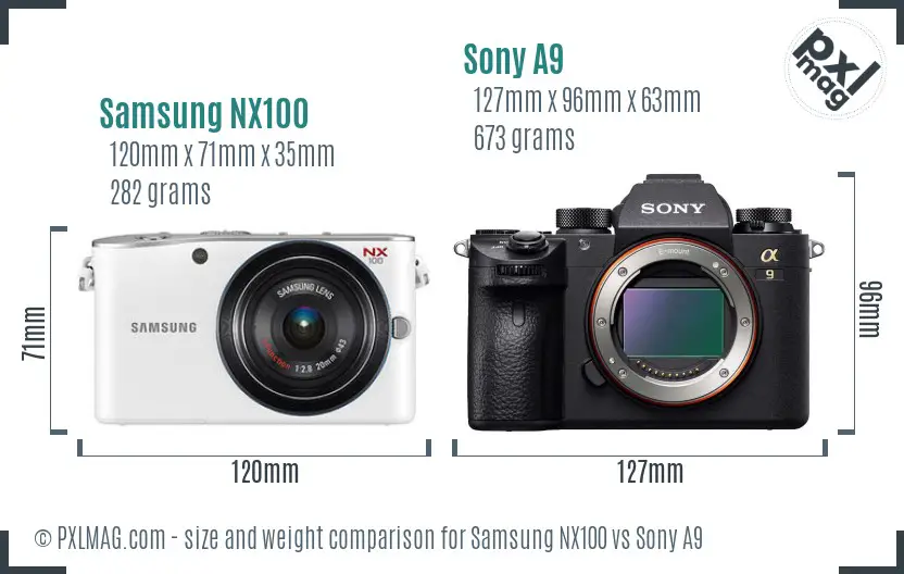 Samsung NX100 vs Sony A9 size comparison