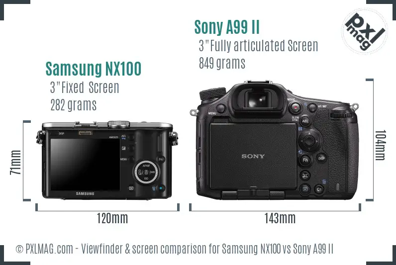 Samsung NX100 vs Sony A99 II Screen and Viewfinder comparison