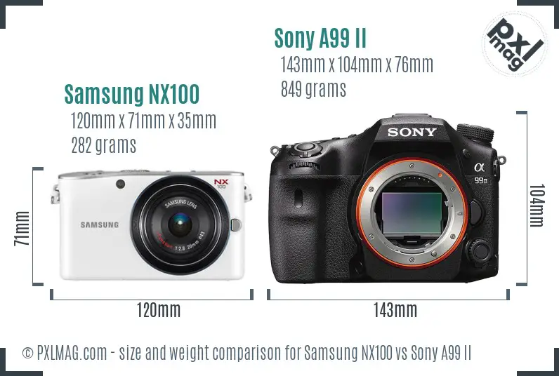 Samsung NX100 vs Sony A99 II size comparison