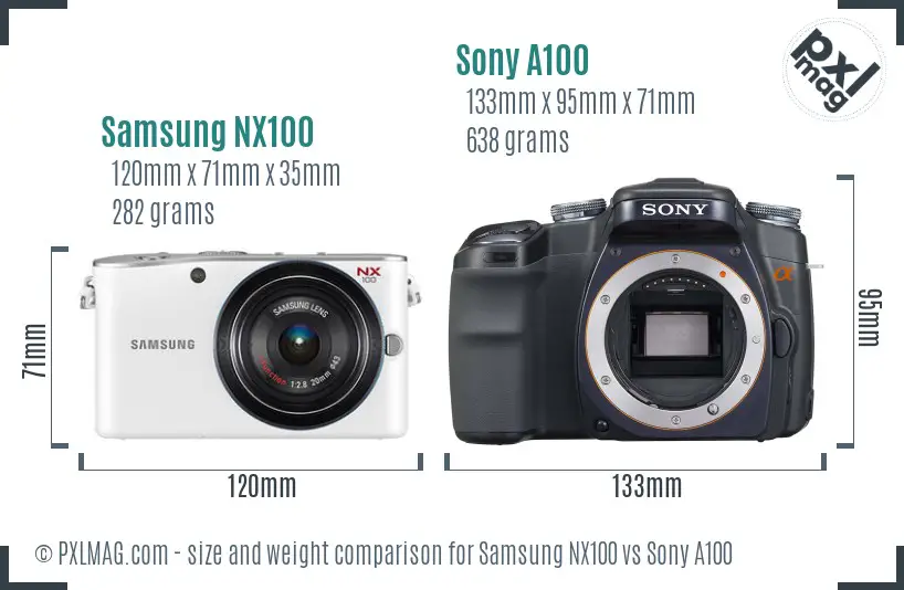 Samsung NX100 vs Sony A100 size comparison