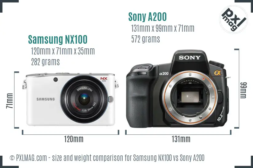 Samsung NX100 vs Sony A200 size comparison