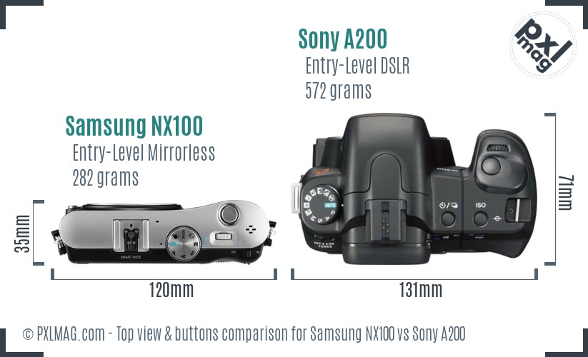 Samsung NX100 vs Sony A200 top view buttons comparison