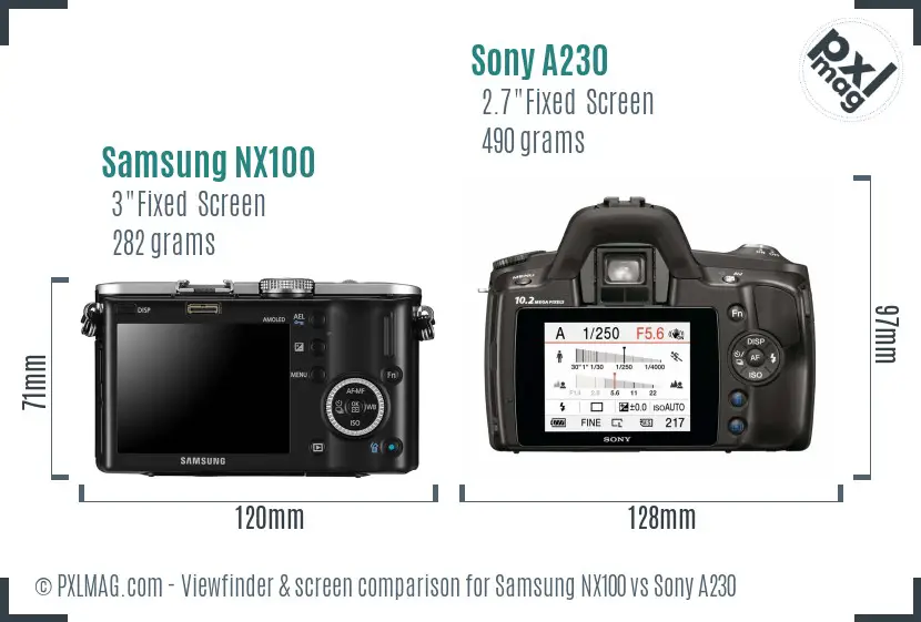 Samsung NX100 vs Sony A230 Screen and Viewfinder comparison