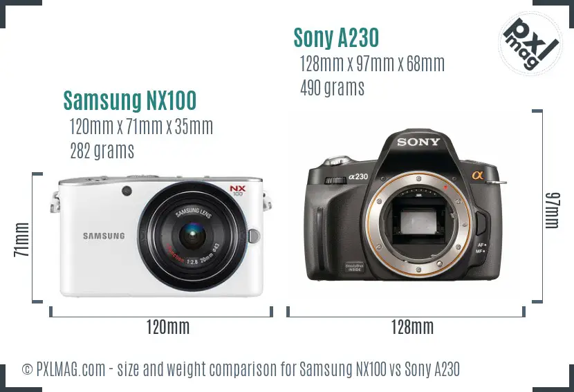 Samsung NX100 vs Sony A230 size comparison