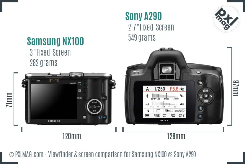 Samsung NX100 vs Sony A290 Screen and Viewfinder comparison