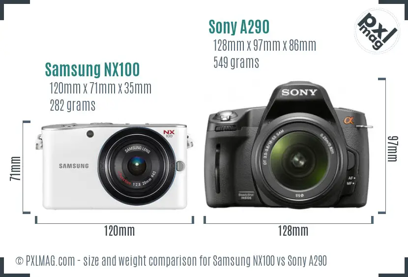 Samsung NX100 vs Sony A290 size comparison