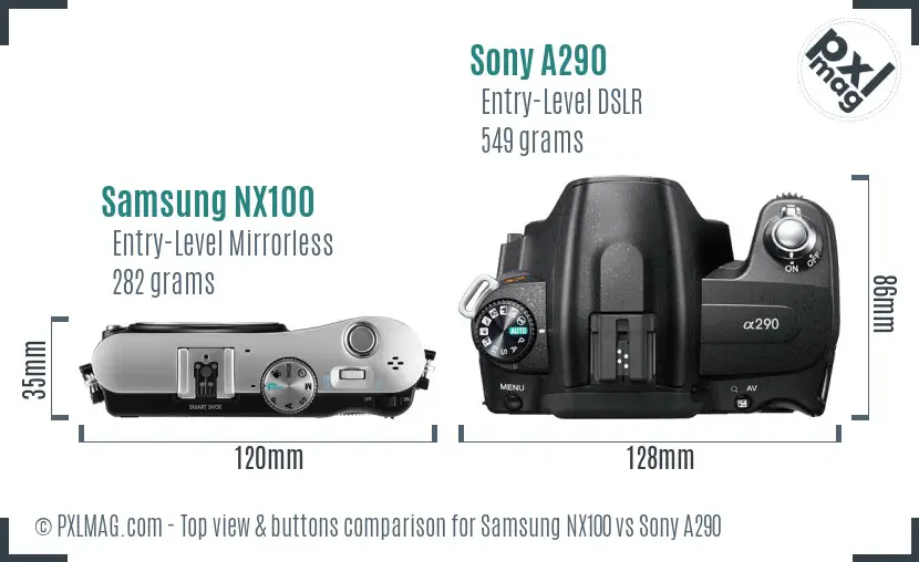 Samsung NX100 vs Sony A290 top view buttons comparison
