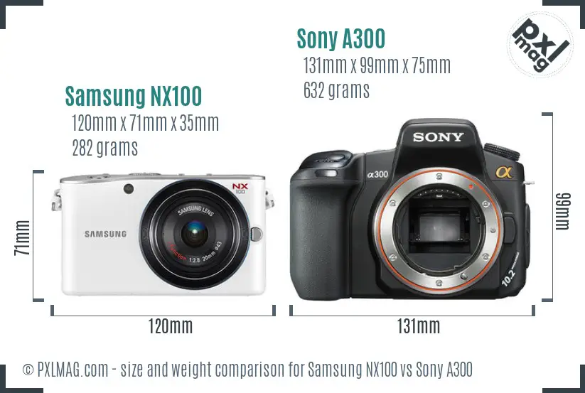 Samsung NX100 vs Sony A300 size comparison