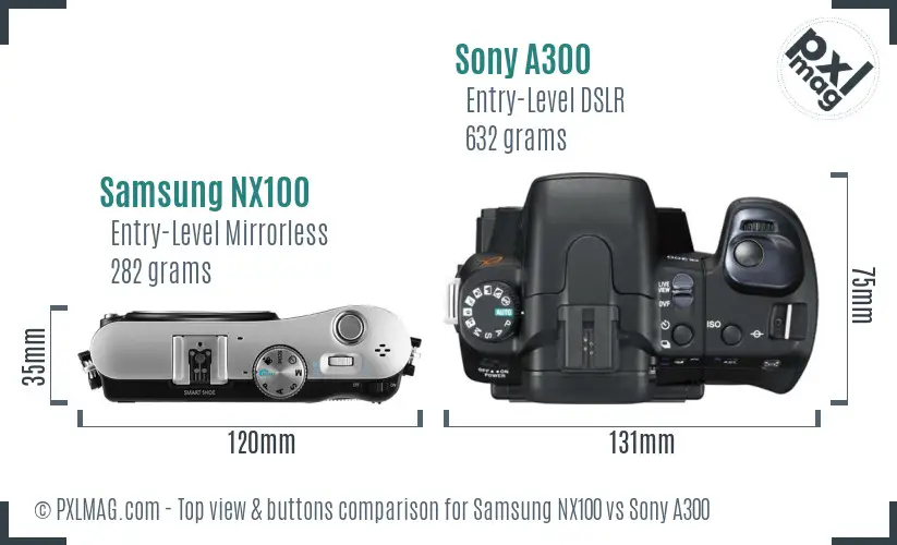 Samsung NX100 vs Sony A300 top view buttons comparison