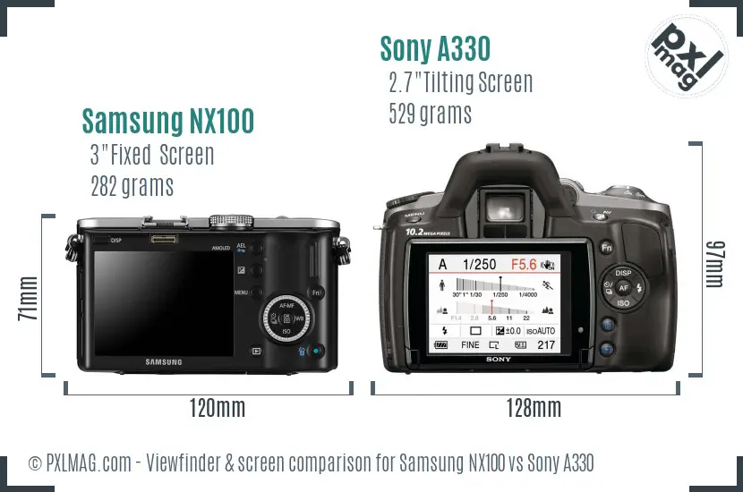 Samsung NX100 vs Sony A330 Screen and Viewfinder comparison