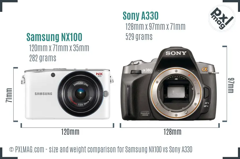 Samsung NX100 vs Sony A330 size comparison