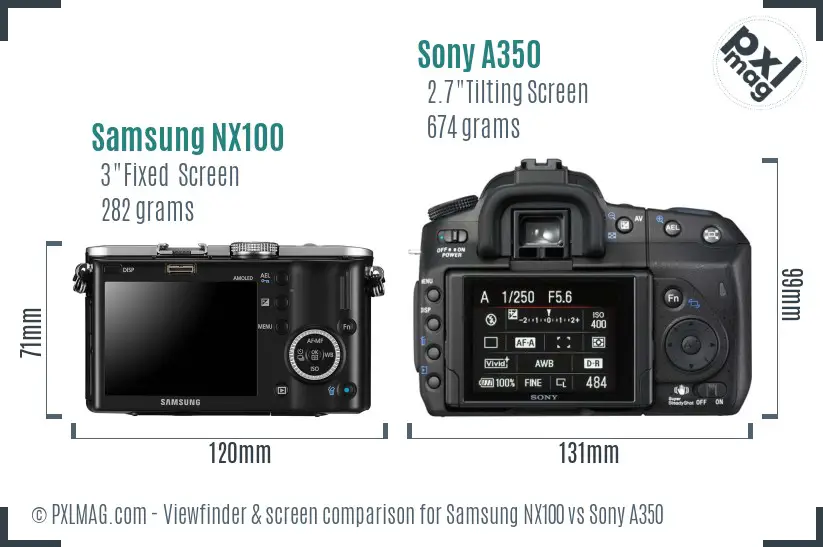 Samsung NX100 vs Sony A350 Screen and Viewfinder comparison