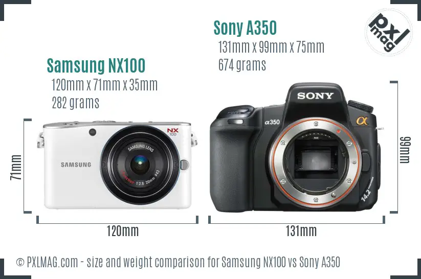 Samsung NX100 vs Sony A350 size comparison