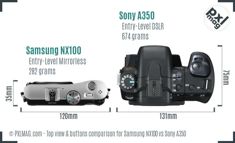 Samsung NX100 vs Sony A350 top view buttons comparison