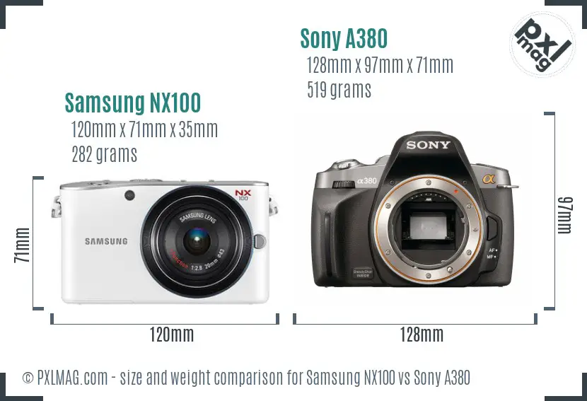 Samsung NX100 vs Sony A380 size comparison