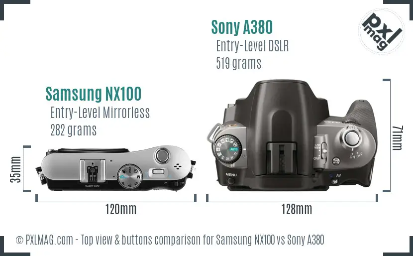 Samsung NX100 vs Sony A380 top view buttons comparison