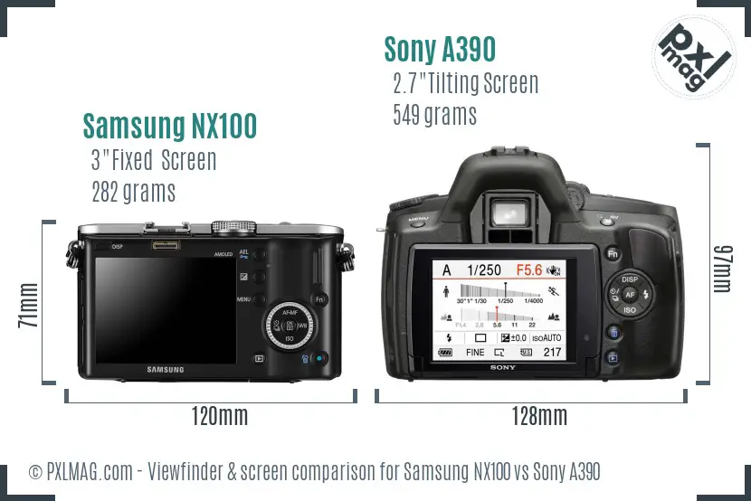 Samsung NX100 vs Sony A390 Screen and Viewfinder comparison