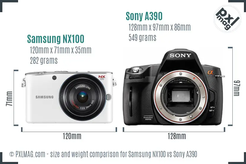 Samsung NX100 vs Sony A390 size comparison