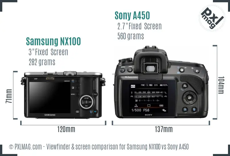 Samsung NX100 vs Sony A450 Screen and Viewfinder comparison