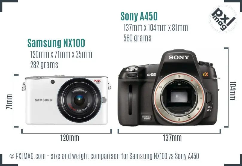 Samsung NX100 vs Sony A450 size comparison