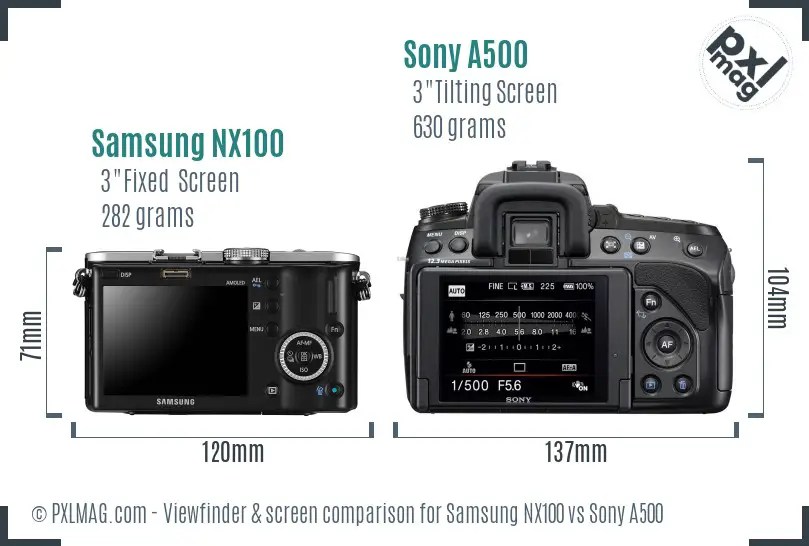 Samsung NX100 vs Sony A500 Screen and Viewfinder comparison