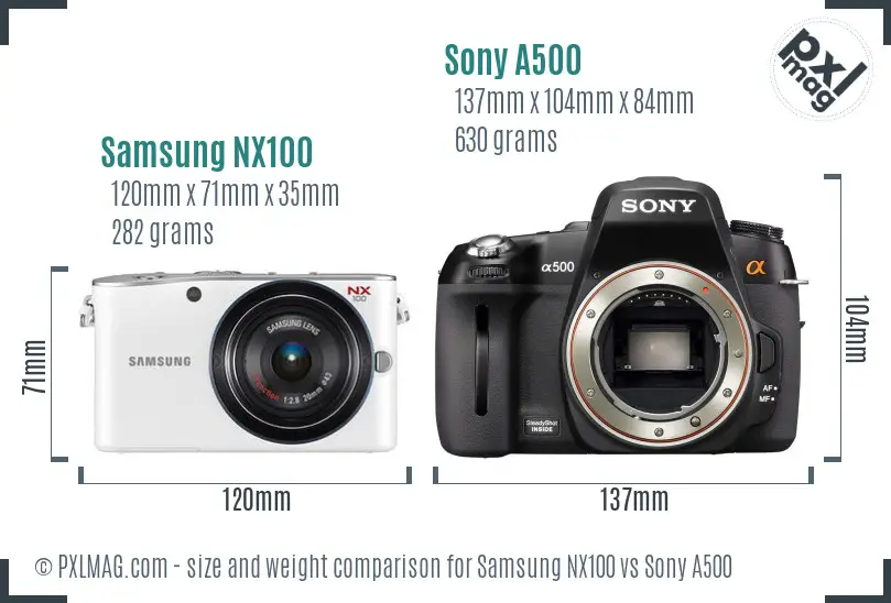 Samsung NX100 vs Sony A500 size comparison