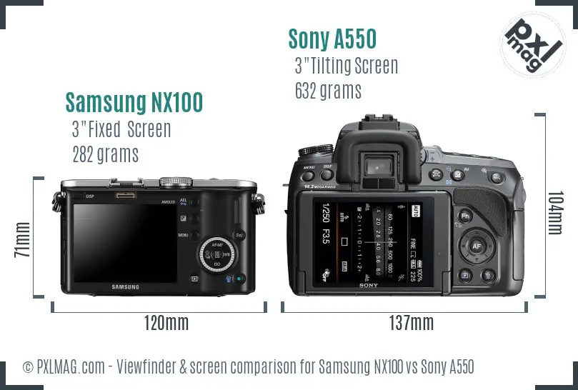 Samsung NX100 vs Sony A550 Screen and Viewfinder comparison