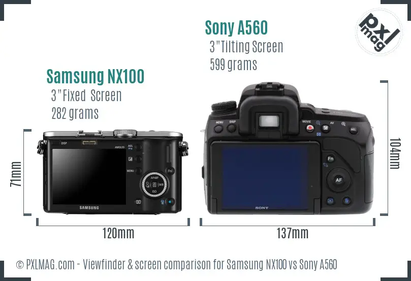 Samsung NX100 vs Sony A560 Screen and Viewfinder comparison
