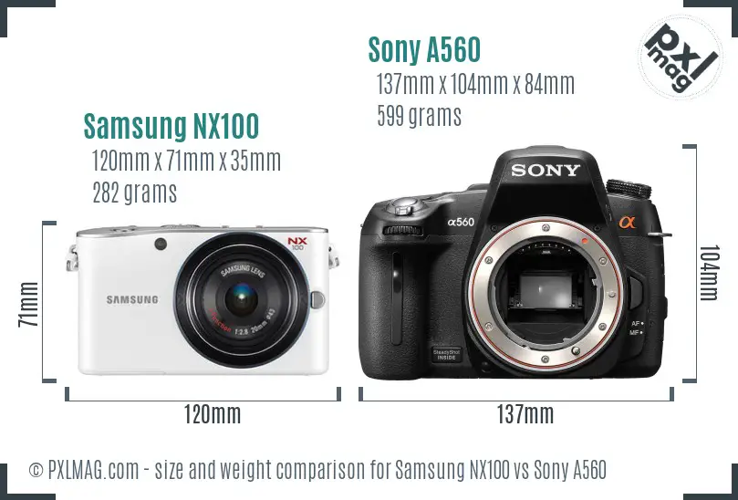 Samsung NX100 vs Sony A560 size comparison