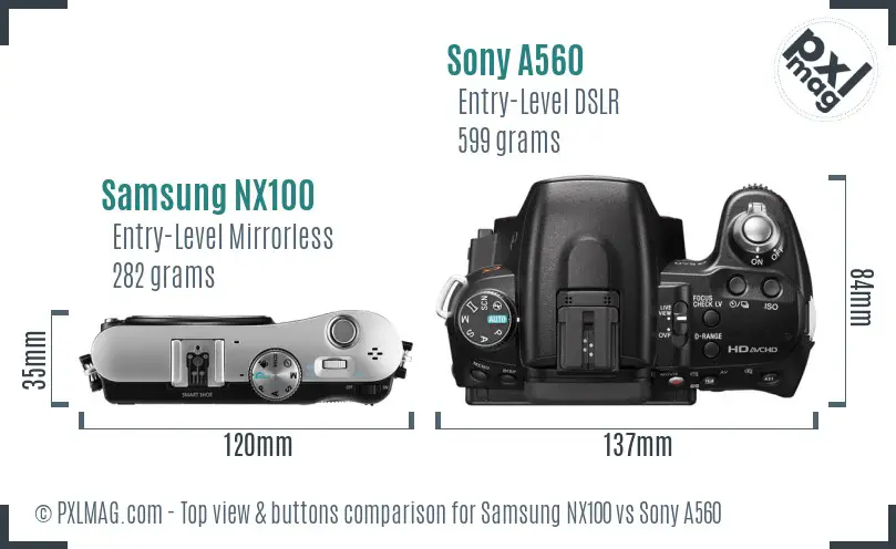 Samsung NX100 vs Sony A560 top view buttons comparison