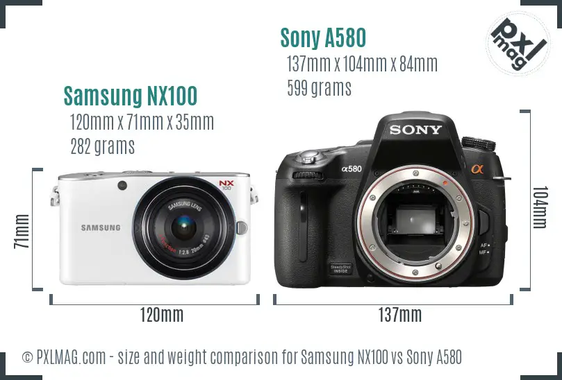 Samsung NX100 vs Sony A580 size comparison