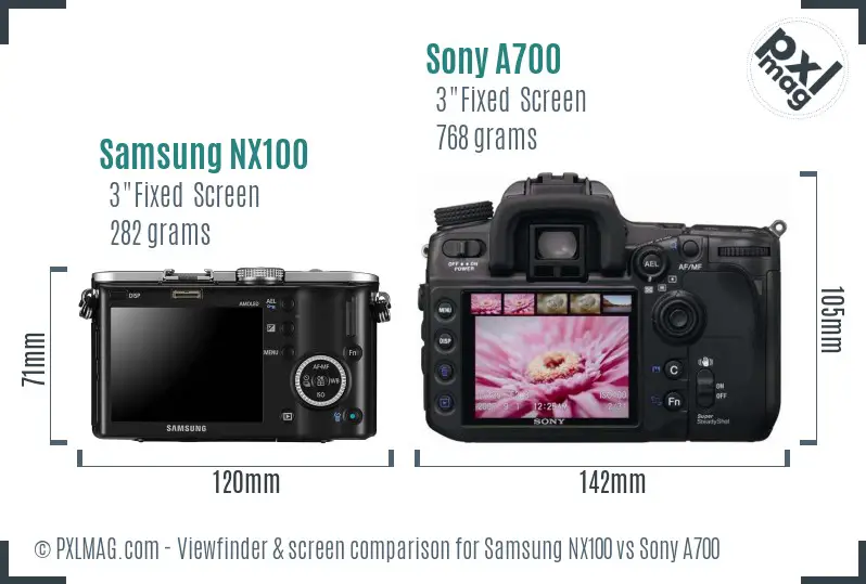 Samsung NX100 vs Sony A700 Screen and Viewfinder comparison