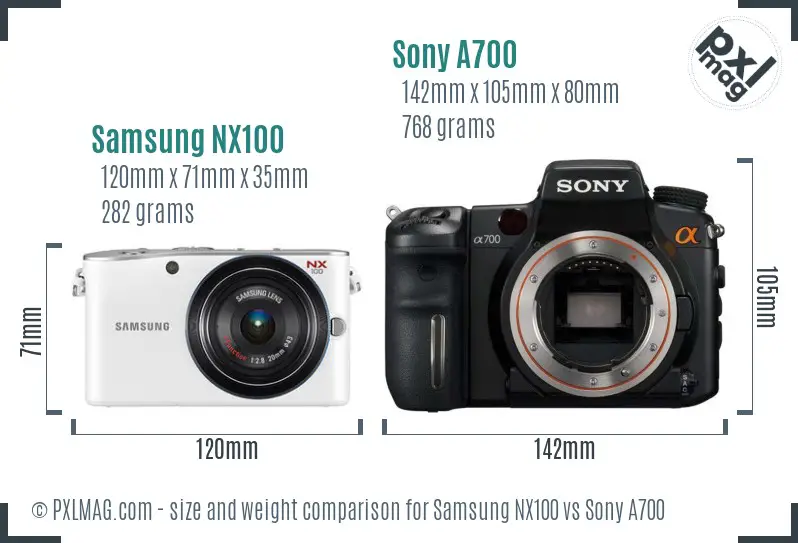 Samsung NX100 vs Sony A700 size comparison