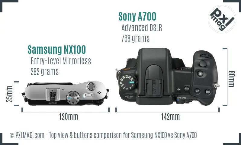 Samsung NX100 vs Sony A700 top view buttons comparison